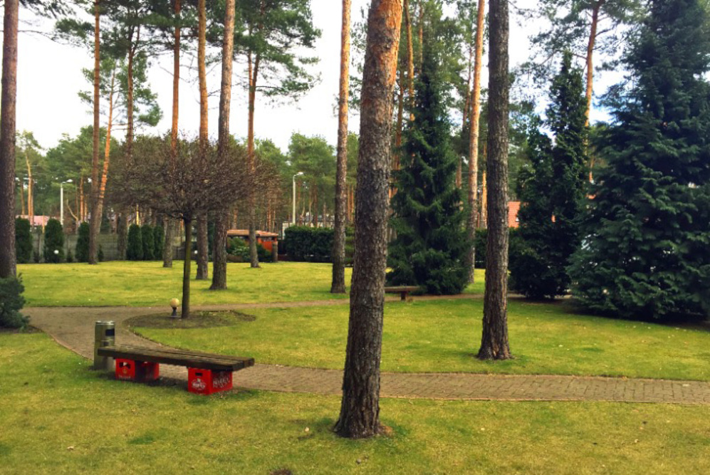 Teren Domu Seniora „Willa Wawerska” w Józefowie  jest ogrodzony - w ogrodzie znajdują się ścieżki spacerowe i ławeczki