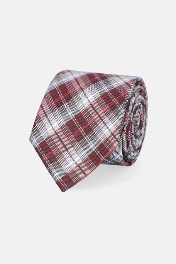 Krawat Lancerto Szaro-Bordowy w Kratę na Dzień Dziadka