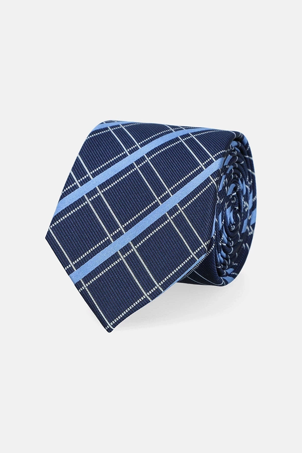 Krawat Lancerto granatowy w kratę na Dzień Dziadka