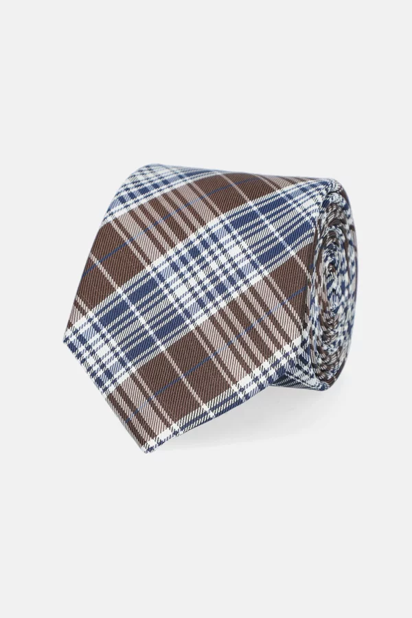 Krawat Lancerto Brązowy w Kratę na Dzień Dziadka