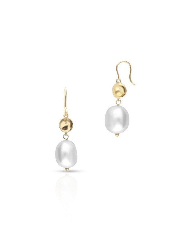 Złote kolczyki z perlą i elementem ozdobnym W.Kruk dla Babci