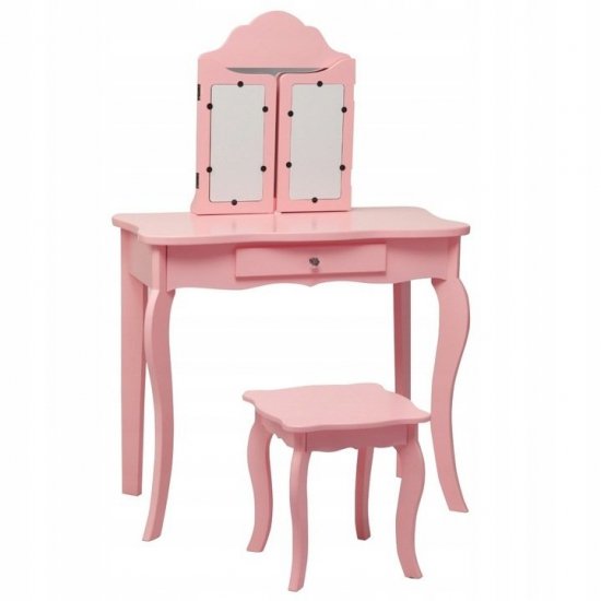 Toaletka kosmetyczna z zamykanym lustrem i taboretem w prezencie dla wnuczki