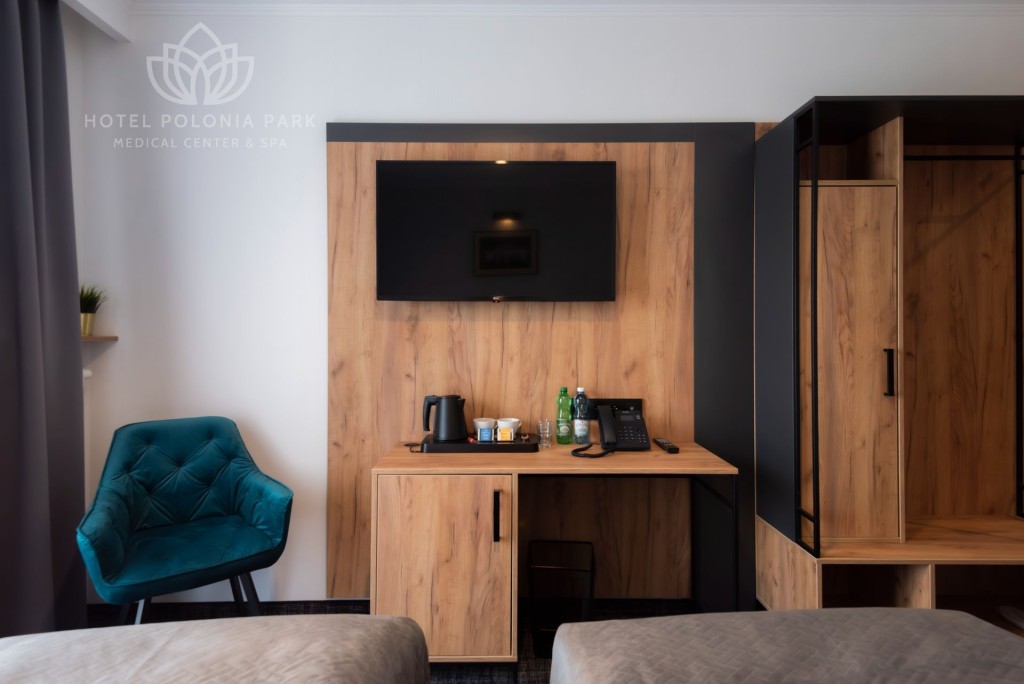 Pokoje w Hotelu Polonia Park**** Medical Center & SPA w Busku-Zdroju są wyposażone w liczne udogodnienia