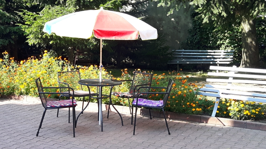 Dzienny Dom Senior-WIGOR w Zgierzu - niewielki ogródek przed ośrodkiem