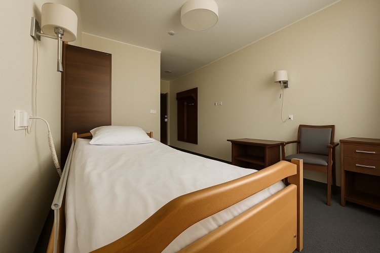 W pokojach w Domu Seniora "Gdańska 116" w Bydgoszczy znajdują się wygodne łóżka i instalacja przywoławcza